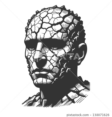 Cracked Human Face Symbolizing Emotional Breakdown 138071626