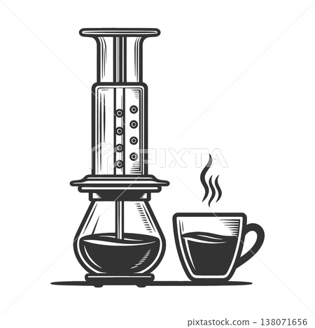 AeroPress Coffee Maker Fresh Brewed Cup vector AeroPress Coffee Maker Fresh Brewed Cup vector 138071656