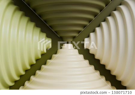 Abstract Symmetrical Ribbed Geometry Converging to Center on Neutral Background 138071710