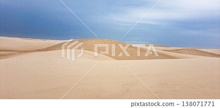 Dunes and lagoons of Atins, Lencois Maranhenses, Barreirinhas, Brazil. White sand dunes with pools of fresh water 138071771