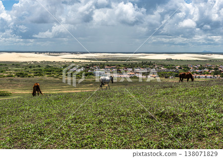 Serrote de Jericoacoara trail along the coast and beaches from Jericoacoara to Pedra Furada in Ceara State of Brazil 138071829