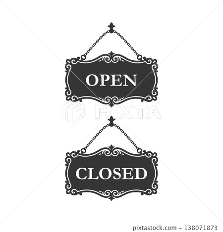 OPEN/CLOSED door plate with silhouette icon 138071873