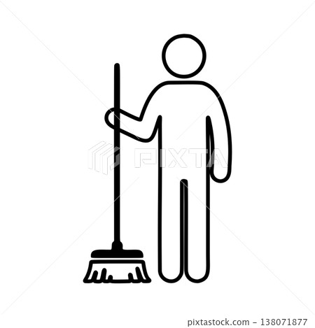 Line icon of a person holding a broom Line icon of a person holding a broom 138071877
