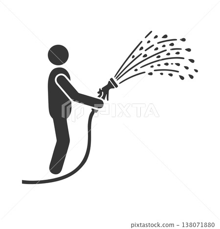 Silhouette icon of a person watering plants with a hose Silhouette icon of a person watering plants with a hose 138071880