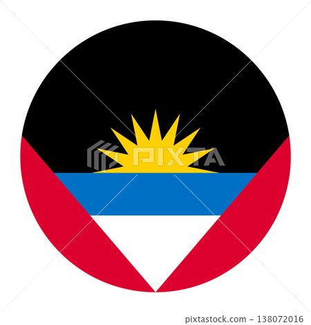 Circular vector illustration of the Antigua and Barbuda flag, isolated on white background. 138072016