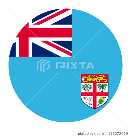 Circular vector illustration of the Fiji flag with coat of arms, isolated on white background. Circular vector illustration of the Fiji flag with coat of arms, isolated on white background. 138072019
