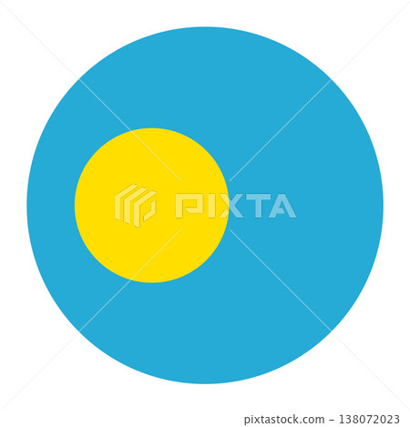 Circular vector illustration of the Palau flag, isolated on white background. 138072023