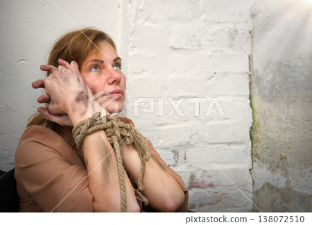 Young pretty sad bounded girl 138072510