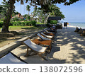 Beach chairs under shade trees 138072596