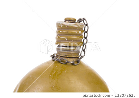 An old, time-worn soldier's flask. 138072623