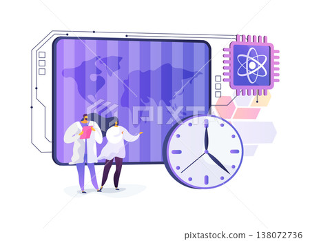 Quantum Clock Synchronization abstract concept vector illustration. Quantum Clock Synchronization abstract concept vector illustration. 138072736