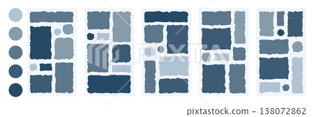 Abstract organic frame grid with irregular edges, bento box rectangle collection. Wavy modern shapes and color palette for web layout, social template, textbox, contemporary fluid design. 138072862