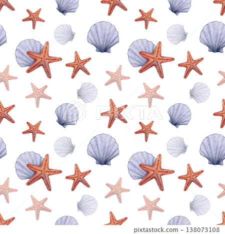 Seashell starfish watercolor seamless pattern Seashell starfish watercolor seamless pattern 138073108