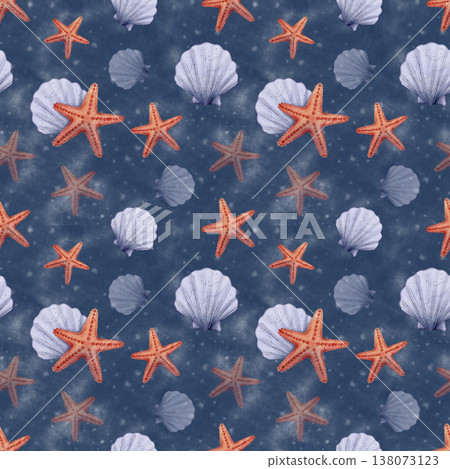 Seashell starfish watercolor seamless pattern 138073123