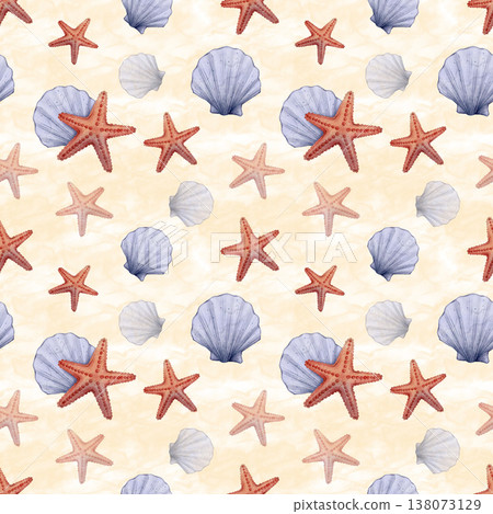 Seashell starfish watercolor seamless pattern Seashell starfish watercolor seamless pattern 138073129
