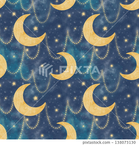 Golden moon watercolor seamless pattern 138073130