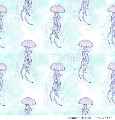 Jellyfish watercolor seamless pattern 138073132