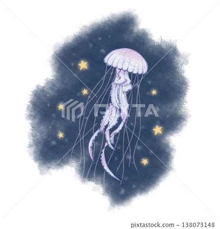Jellyfish stars watercolor illustration 138073148