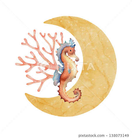 Seahorse moon watercolor illustration Seahorse moon watercolor illustration 138073149