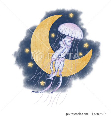 Jellyfish moon watercolor illustration 138073150