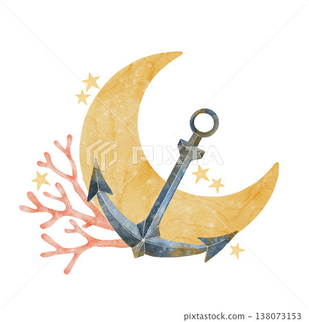 Anchor moon watercolor illustration 138073153