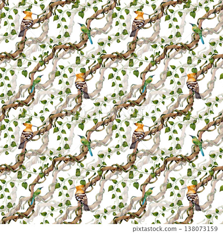 Tropical Birds Vine Seamless Pattern 138073159