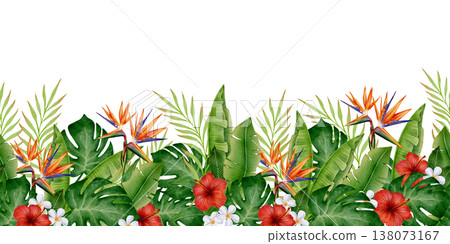 Tropical Jungle Flowers Seamless Border Tropical Jungle Flowers Seamless Border 138073167