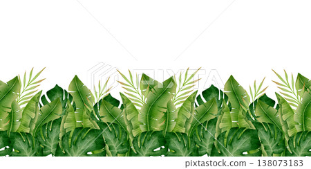 Tropical Banana Leaves Seamless Border 138073183