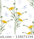 Yellow wildflower butterfly watercolor seamless pattern 138073194