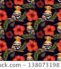 Hoopoe and hibiscus seamless pattern 138073198