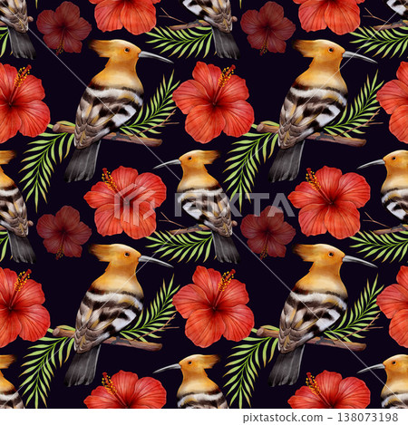 Hoopoe and hibiscus seamless pattern Hoopoe and hibiscus seamless pattern 138073198