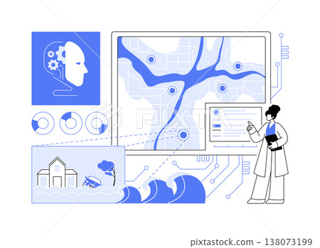 AI-Powered Predictive Flood Mapping abstract concept vector illustration. 138073199