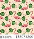Flamingo and monstera seamless pattern 138073200