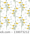 Yellow wildflower butterfly watercolor seamless pattern 138073212