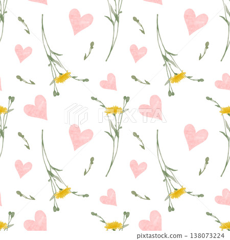 Dandelion heart watercolor seamless pattern 138073224