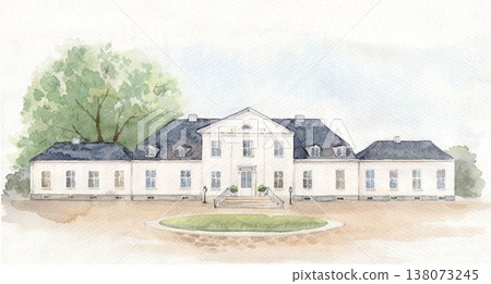 Luxury Wedding Estate Watercolor Illustration French Chateau Venue Elegant Romantic Invitation Design Luxury Wedding Estate Watercolor Illustration French Chateau Venue Elegant Romantic Invitation Design 138073245