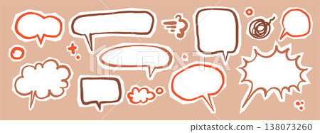 Scribble Speech Bubble Doodle Pack. Playful hand drawn elements in childish crayon or marker style. Kids Comic text boxes, sticker elements with rough cutout edges for scrapbook, journaling Scribble Speech Bubble Doodle Pack. Playful hand drawn elements in childish crayon or marker style. Kids Comic text boxes, sticker elements with rough cutout edges for scrapbook, journaling 138073260