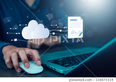 Cloud Document Management and E Signature Workflow Concept Cloud Document Management and E Signature Workflow Concept 138073314