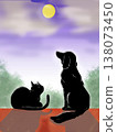 A dog and a cat gazing at the full moon 138073450