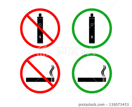 No Smoking and No Vaping Prohibited and Allowed Icons Set. 138073453