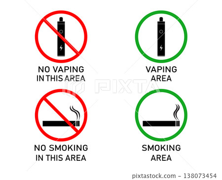 No Vaping and No Smoking Signs With Vaping Area and Smoking Area Symbols. 138073454