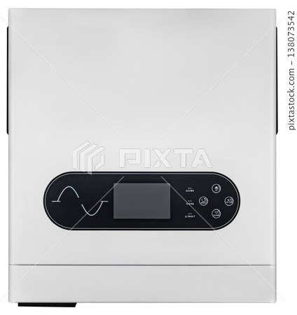Inverter for off-grid home power supply from solar energy, on a white background with a border 138073542