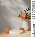 Podium presentation featuring elegant flowers in a stylish vase. 3D render illustration 138073692