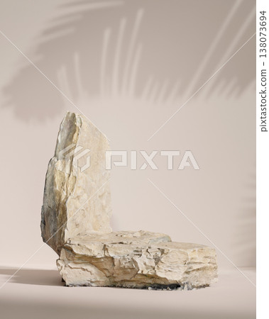 Podium made of stone with earthy textures and unique shape. 3D render illustration Podium made of stone with earthy textures and unique shape. 3D render illustration 138073694