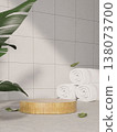 Podium for minimalistic luxury decor with lush greenery. 3D render illustration 138073700