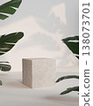 Podium display with tropical leaves creating a natural ambiance. 3D render illustration 138073701