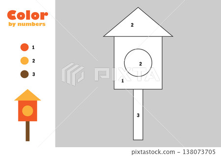 Nesting box in cartoon style, color by number, education paper game for the development of children, coloring page, kids preschool activity, printable worksheet, vector illustration 138073705