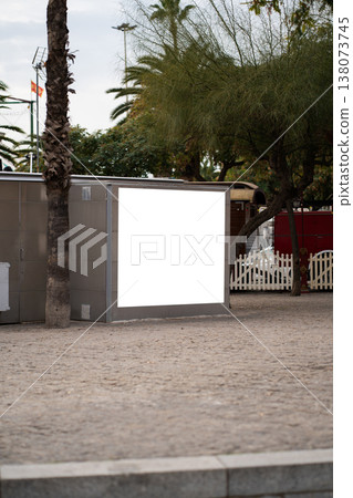 Blank white billboard mockup standing in a public park Blank white billboard mockup standing in a public park 138073745