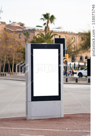 Blank digital display screen showing empty space advertising on an urban street Blank digital display screen showing empty space advertising on an urban street 138073746