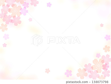 盛開的櫻花框，春日水彩背景。留白充足，非常適合賞櫻或幼兒園入學儀式。 138073798